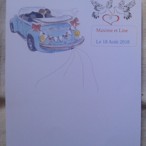 arbre à empreintes  couple de mariés en voiture, pour un mariage, personnalisable