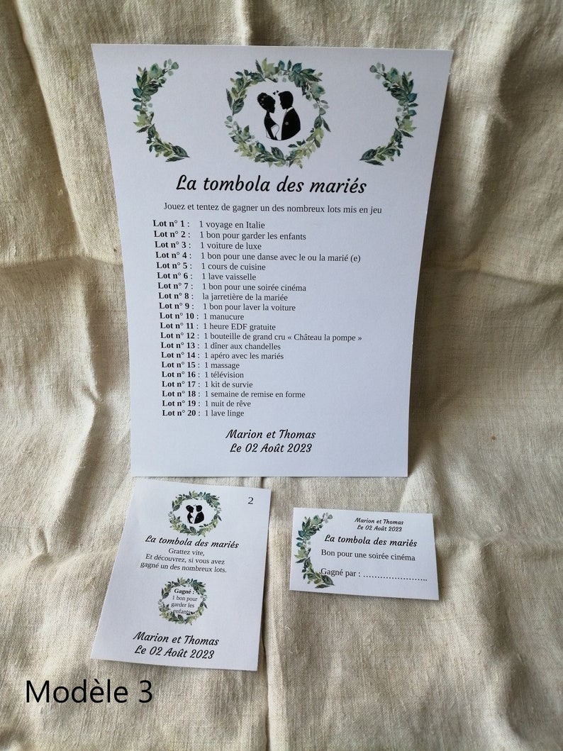 carte à gratter "jeu tombola des mariés", personnalisables, 10 modèles au choix image 3
