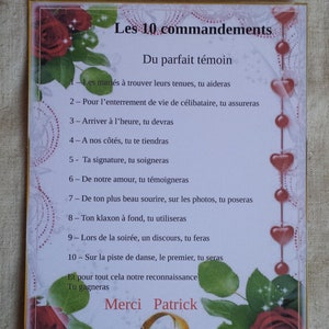 lot de 2 cartes identiques, rouges, "les 10 commandements du témoin", personnalisables