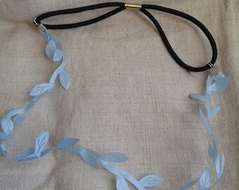 headband "ribbon blue or white leaves"