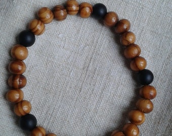 bracelet homme "perles noires et en bois"