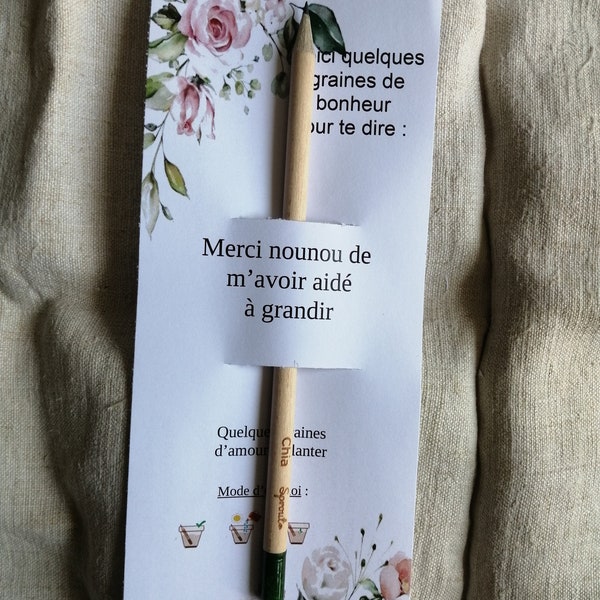 crayon à planter, cadeau de remerciement pour nounou, personnalisable, 4 modèles disponibles