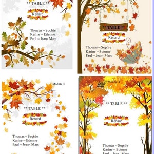 carte plan de table "Automne", personnalisable, modèle au choix