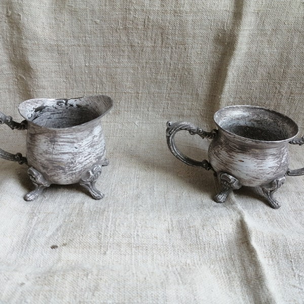 lot de 2 petits pots patinés blanc et feutrine