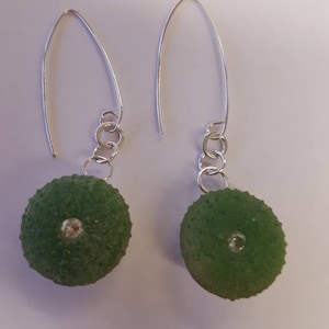 Sea urchins silver green resin earrings