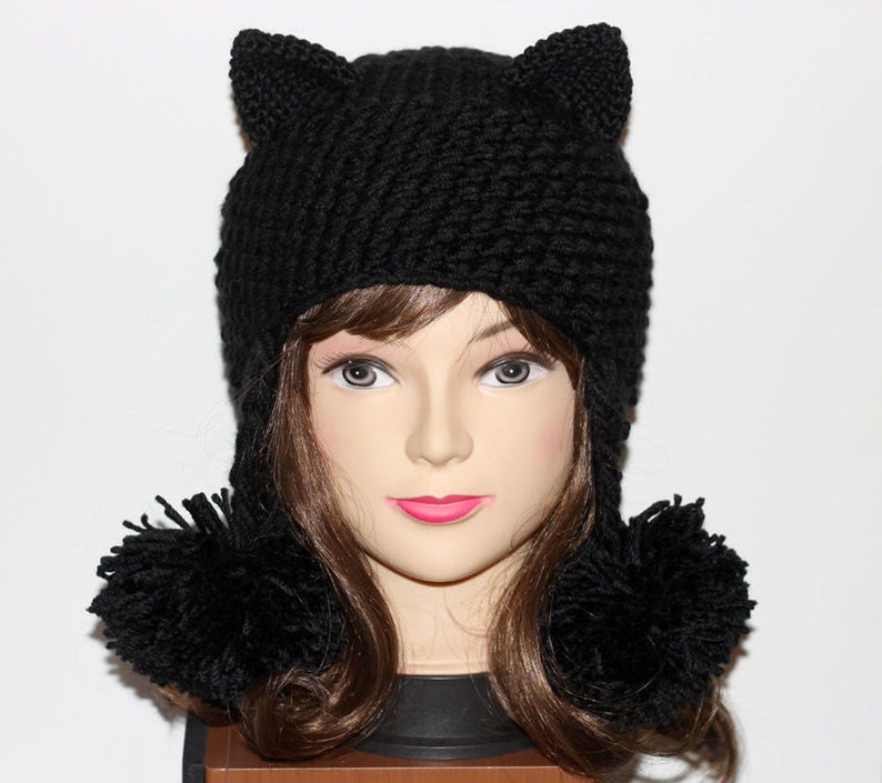 Crochet Cat Ears Hat Cat Ears Beanie Black Cat Beanie Hat Etsy