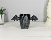 Matte Bat Mug, Bats Wings Cup, Matte Black Skulls, Unique Design, Hand Painted, Gothic Gift, Cute Winged Handle, Weird and Wonderful