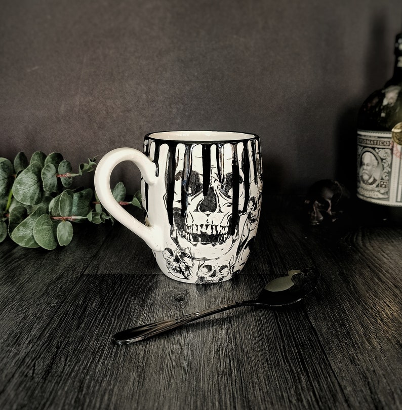 Skull Barrell Mug, Large Skulls Mugs, Gothic Cup, Tea Coffee Lover, Huge Cups, Christmas Goth Idea, Unique Gift Ceramic, Macabre Death Dark image 3