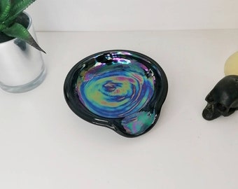 Spoon Rest Petrol Effect, Oil Slick, Large Spoons Holder, Kitchen Utensil, Black Iridescent Ceramic, Holographic Pearlescent, Colourful Dark