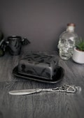 Bat Butter Dish, Bats dome plate, Matte Black, Gothic Gift, Creepy dishes, Halloween homeware, Hand painted ceramic, Unique Kitchen Design