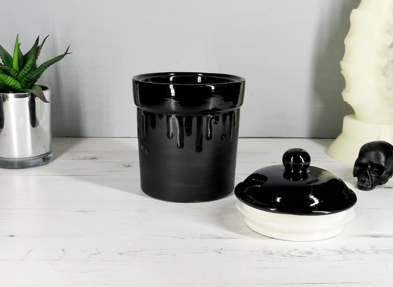 Matte Black, Storage Canisters, Plain or Skull, Tea Coffee Canister, Sugar Jars, Storage Pots, Ceramic Pot, Container, Kitchen, Gothic Goth image 7