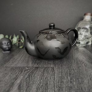 Matte Black Bat Teapot, Gloss Tea Pot, Bats Gloss Kettle, Gothic Gift, Unique Kitchen Present, Weird Wonderful Goth, Hand Painted Ceramic