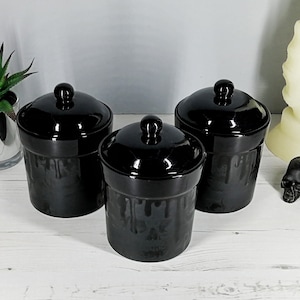 Matte Black, Storage Canisters, Plain or Skull, Tea Coffee Canister, Sugar Jars, Storage Pots, Ceramic Pot, Container, Kitchen, Gothic Goth image 10