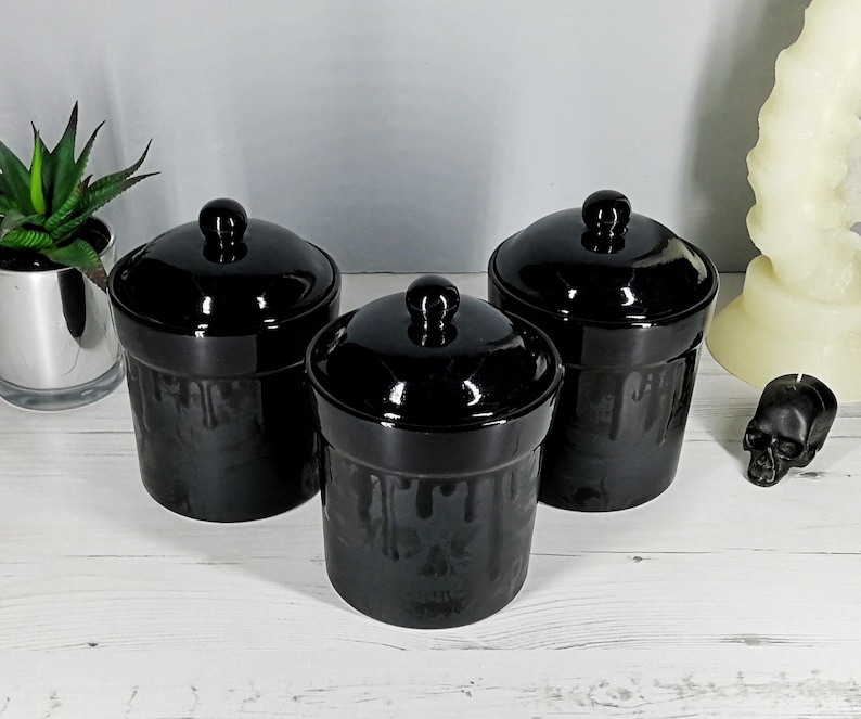 Matte Black, Storage Canisters, Plain or Skull, Tea Coffee Canister, Sugar Jars, Storage Pots, Ceramic Pot, Container, Kitchen, Gothic Goth image 10