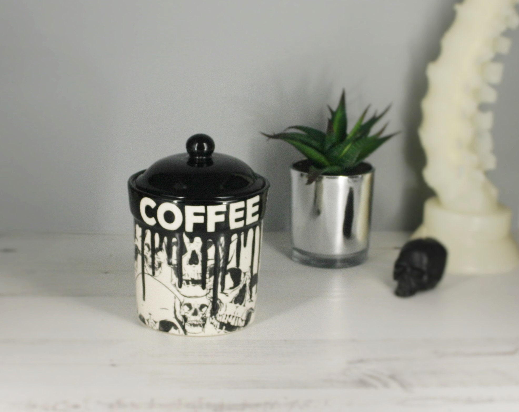 Skull Storage Canisters, Tea Coffee Canister, Sugar Jars, Storage Pots,  Ceramic Pot, Container, Kitchen Flour Pot, Hand Painted, Gothic Goth 