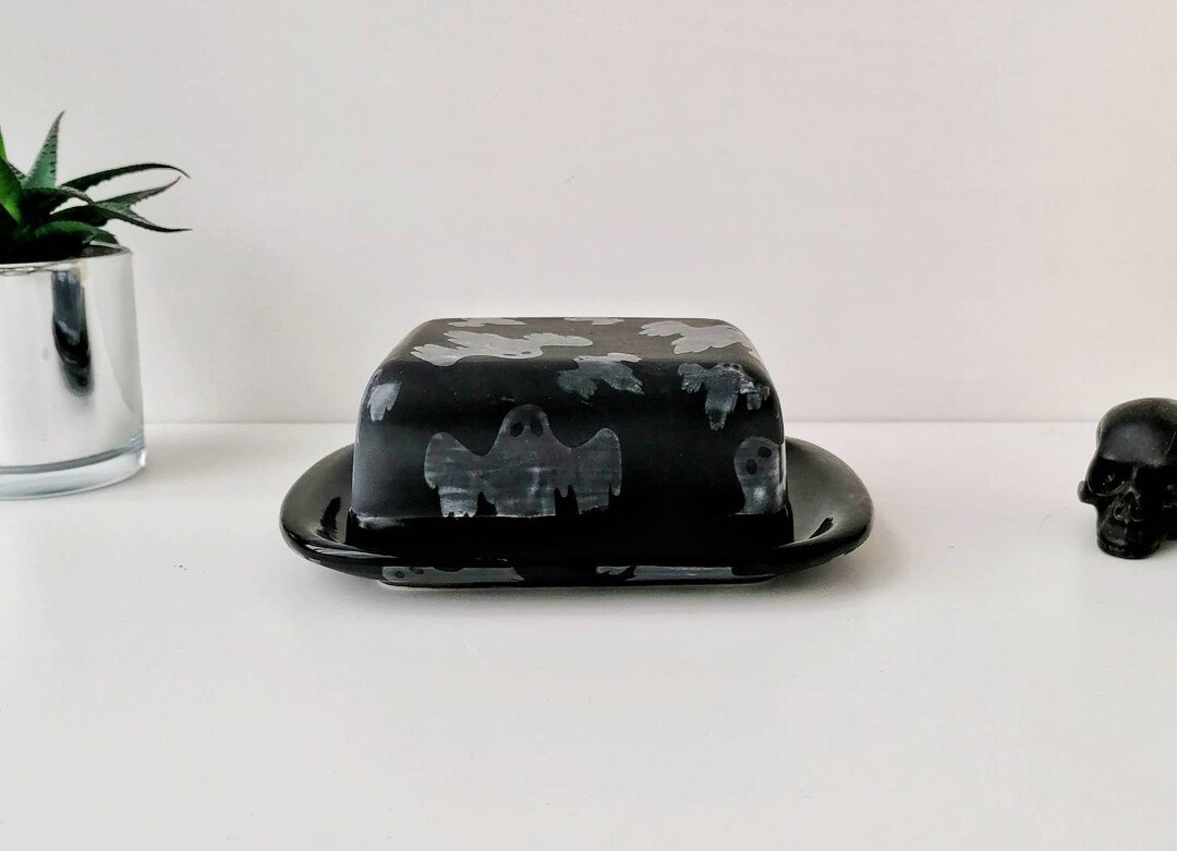 Ghost Butter Dish, Matte Black, Gothic Gift, Creepy Dishes, Halloween