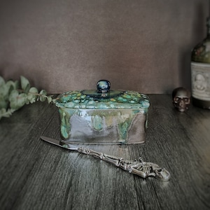 Crystal Glazed Ceramic Butter Dish, Blue Green Kitchen Storage