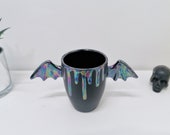 Lustre Wing Mug, Bat Wings Cup, Pearlescent Drip Wings, Kitchenware Ceramic, Gothic Gift Mugs, Cute Winged Handle, Weird and Wonderful