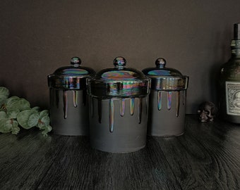 Oil Slick Drip Kitchen Canisters, Lustre Canister Set, Mother of Pearl, Tea Coffee Jars, Sugar Storage Jar, Petrol Container, Flour Pot Hand