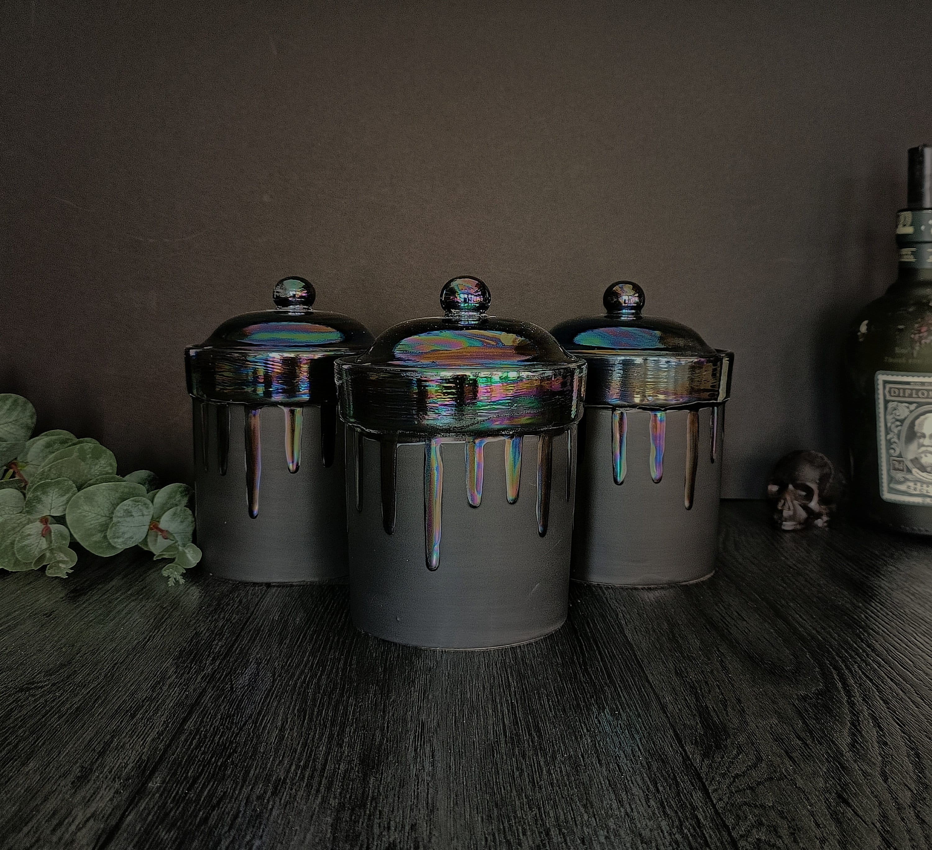 Oil Slick Drip Kitchen Canisters, Lustre Canister Set, Mother of Pearl, Tea Coffee Jars, Sugar Storage Jar, Petrol Container, Flour Pot Hand