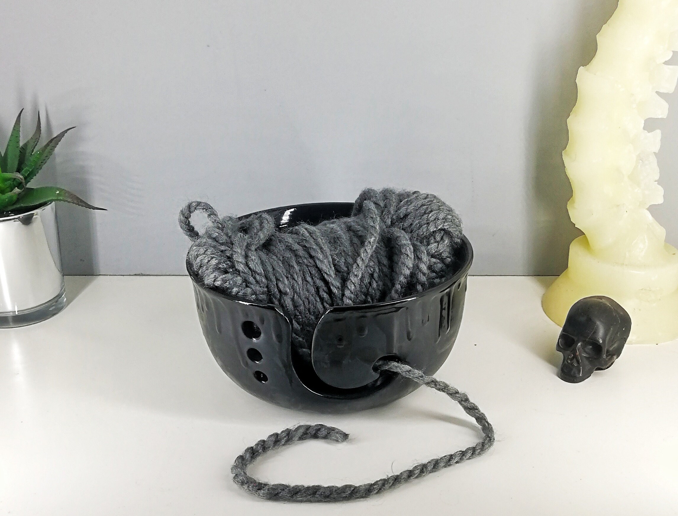 Skull Yarn Bowl Macabre Wool Bowls Gothic Knitting Black Etsy