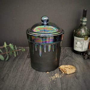 Rainbow Drip Cookie Jar, Oil Slick Canister, Biscuit Barrel, Kitchen Storage Jar, Holographic Pot, Iridescent Lidded Crock, Weird Wonderful