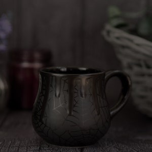 Matte Black Web Mug, Gloss Drips, Spiderweb Ceramic, Unique cup, Gothic Mugs, Tea Gloss Cups, Luxury Coffee Mug, Goth Gift, Fathers Day