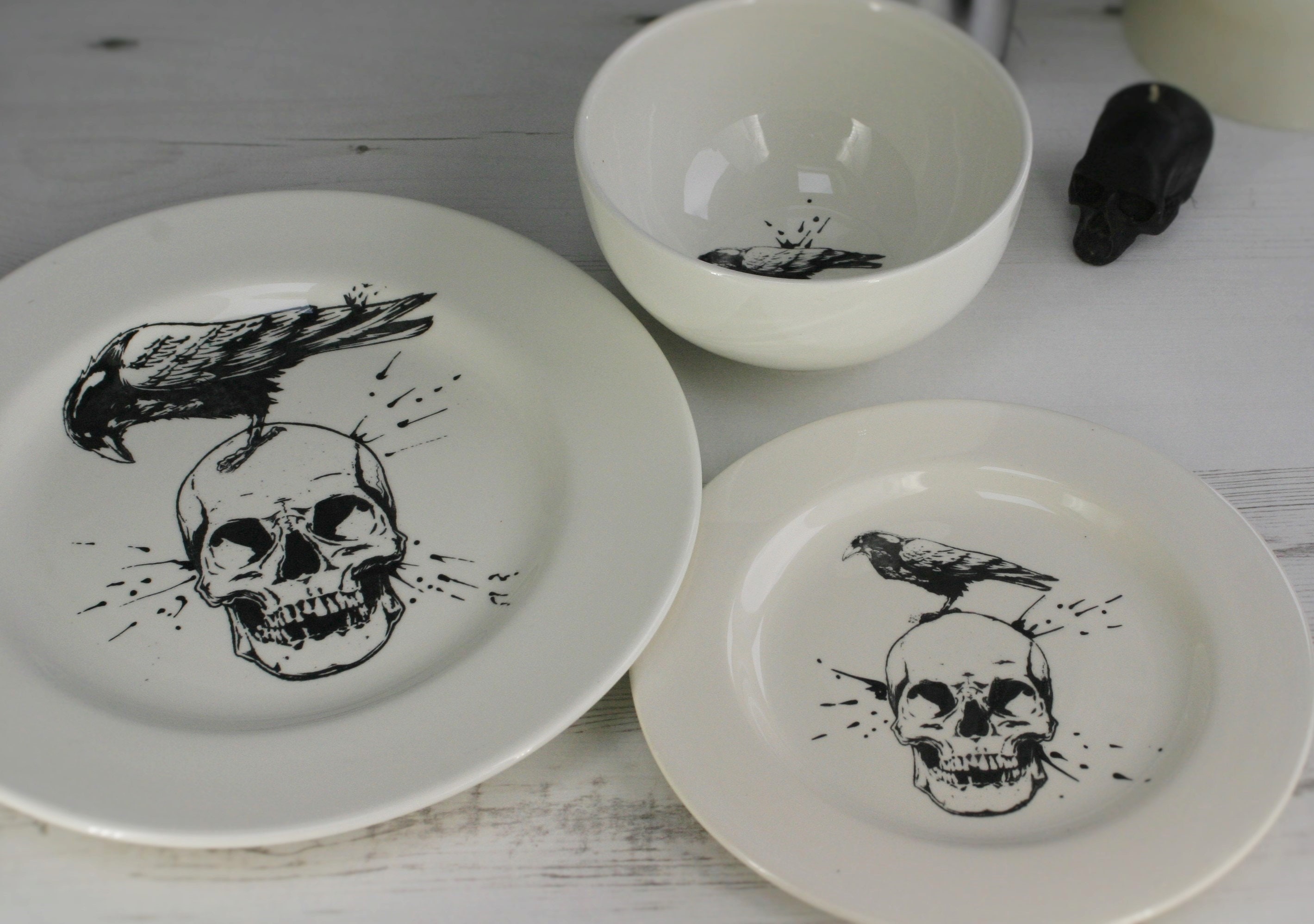 Skull Dinner Set Skull & Raven Skull and Crow 3 piece set Etsy