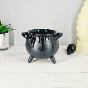 Witches Spider Web Cauldron, Matte Black Webs, Cobweb,Witch Breakfast Brew, Gothic Bowl, Halloween Cauldrons, Dark Design, Unique Gift