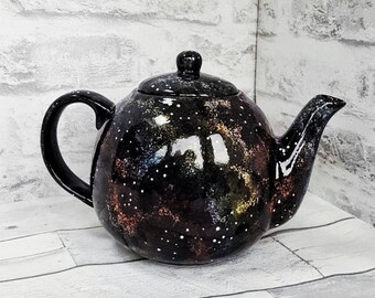 Galaxy teapot, tea pot, space tea kettle, universe and stars, unique gift present, weird and wonderful, afternoon tea, hand painted ceramic