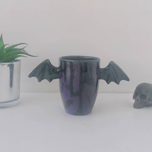 Purple Bat Wing, Bats Wings Mug, Gothic Cup, Goth Mugs, Hot Drink Cups, Weird Wonderful Ceramic, Halloween Gift Present, Weird Wonderful