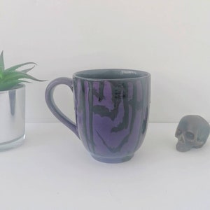 Purple Bats Mug, Large Bat Mugs, Gothic Cup, Tea Coffee Lover, Huge Cups, Christmas Goth Idea, Unique Gift Ceramic, Macabre Death Dark