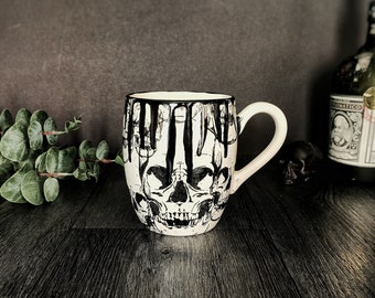 Skull Barrell Mug, Large Skulls Mugs, Gothic Cup, Tea Coffee Lover, Huge Cups, Christmas Goth Idea, Unique Gift Ceramic, Macabre Death Dark