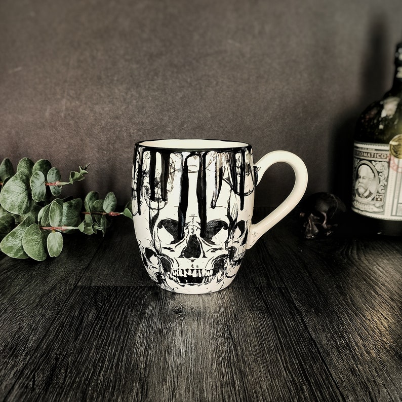 Skull Barrell Mug, Large Skulls Mugs, Gothic Cup, Tea Coffee Lover, Huge Cups, Christmas Goth Idea, Unique Gift Ceramic, Macabre Death Dark image 1