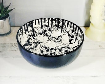 Skull Fruit Bowl, Gothic Home Decor, Kitchen Dish, Skulls Serving, Salad Black White, Unique Kitchen Pasta, Weird Wonderful, Large Ceramic