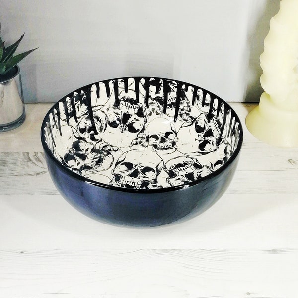 Skull Fruit Bowl, Gothic Home Decor, Kitchen Dish, Skulls Serving, Salad Black White, Unique Kitchen Pasta, Weird Wonderful, Large Ceramic