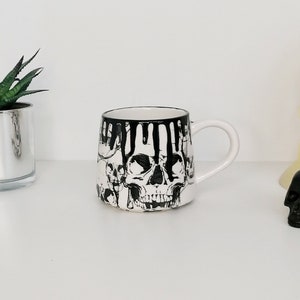 Skull Stumpy Mug, Skeleton Goth Mugs, Gothic Cup, Tea Coffee Lover, Black Cup, Unique Gift Ceramic, Macabre Dark Emo, Grunge Gift, Halloween