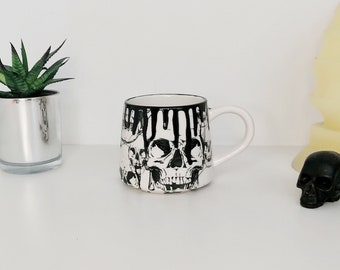 Skull Stumpy Mug, Skeleton Goth Mugs, Gothic Cup, Tea Coffee Lover, Black Cup, Unique Gift Ceramic, Macabre Dark Emo, Grunge Gift, Halloween