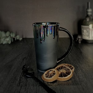 Hand Painted Iridescent Drip Latte Mug, Tall Coffee Cup