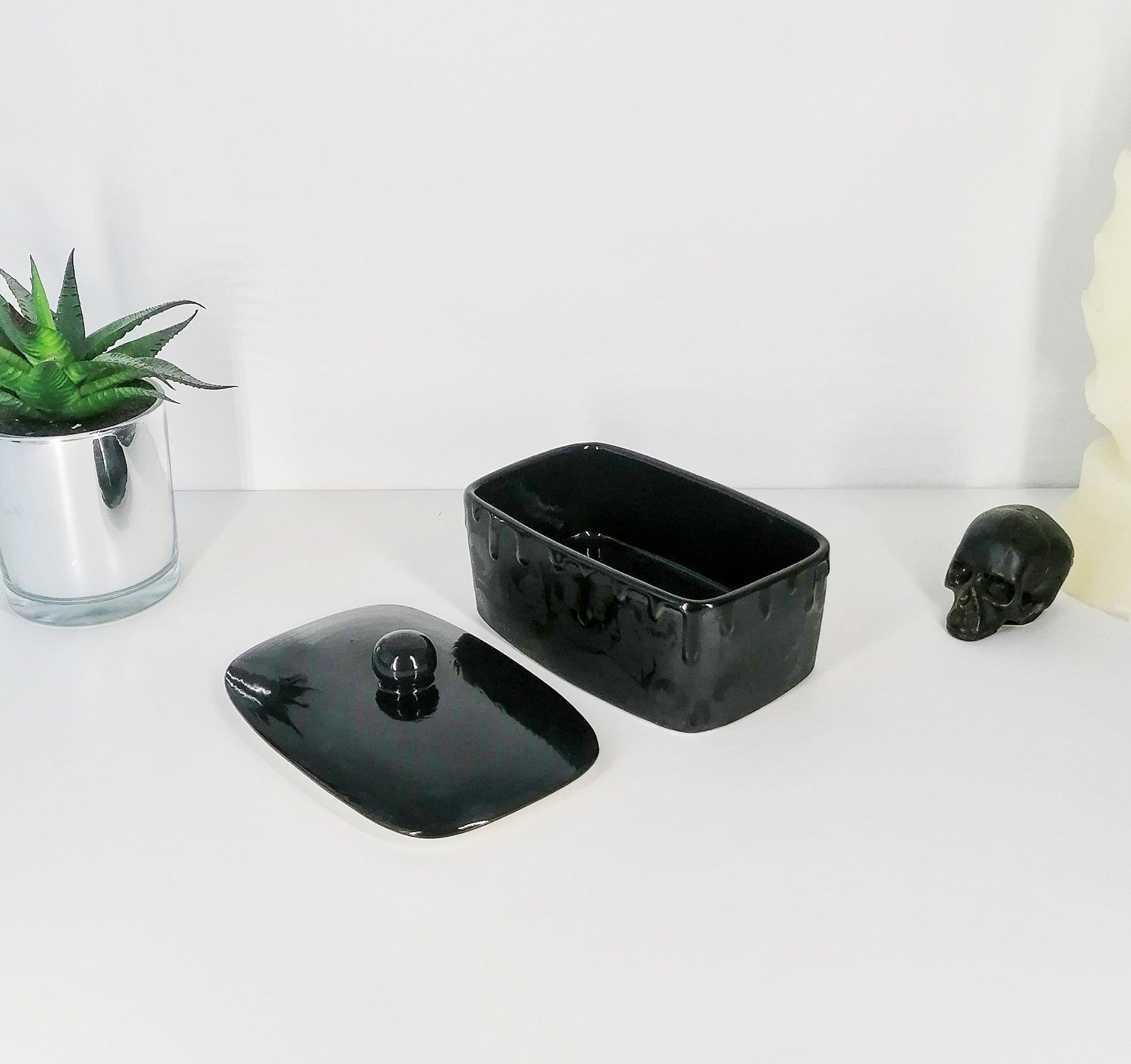 Skull Butter Dish Skulls dome bowl Matte Black Gothic Gift Etsy