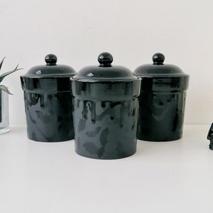 Bats Canister Set, Matte Black Bats, Storage Canisters, Tea Coffee Sugar, Gothic Jars, Storage Pots, Goth Ceramic Pot, Emo Kitchen Container