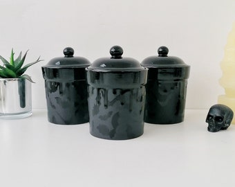 Bats Canister Set, Matte Black Bats, Storage Canisters, Tea Coffee Sugar, Gothic Jars, Storage Pots, Goth Ceramic Pot, Emo Kitchen Container