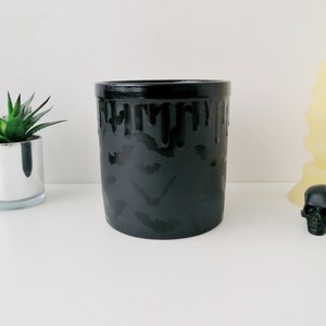 Bat Utensil Holder, Gothic Kitchen Pot, Matte Black Homeware, Halloween Storage Pot, Hand Painted Ceramic, Weird and Wonderful, Utility Pots