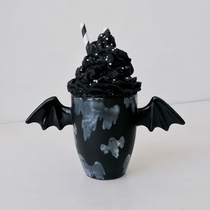 Ghost Bat Wing Mug, Matte Black Mugs, Unique Design, Hand Painted, Gothic Gift, Cute Winged Handle, Weird Goth Wonderful, Spooky, Halloween image 1