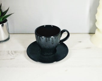 Spider Web Cup, Spiders Cup and Saucer, Gothic Tea Mug, Goth Ceramic Design, Matte Black, Weird and Wonderful, Hand Painted Kitchenware