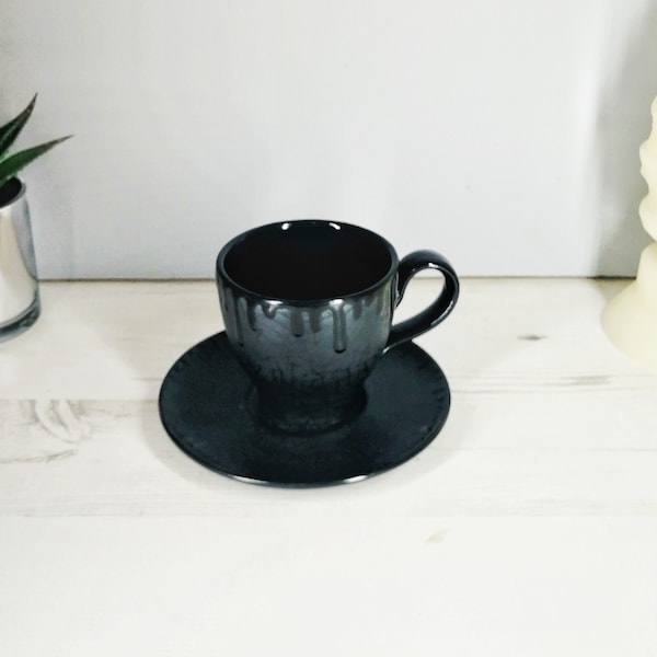 Spider Web Cup, Spiders Cup and Saucer, Gothic Tea Mug, Goth Ceramic Design, Matte Black, Weird and Wonderful, Hand Painted Kitchenware