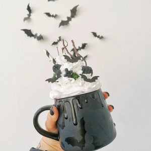 Matte Stumpy Becher, Fledermäuse Goth Tassen, Fledermaus Gothic Tasse, Tee Kaffee Liebhaber, Schwarze Tasse, Einzigartiges Geschenk Keramik, Makaber Dark Emo, Grunge Geschenk, Halloween