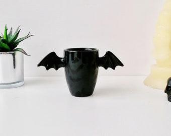 Matte Bat Mug, Bats Wings Cup, Matte Black Mugs, Unique Design, Hand Painted, Gothic Gift, Cute Winged Handle, Weird Goth Wonderful