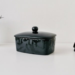 Bat Butter Dish, Bats Dome Bowl, Matte Black, Gothic Gift, Creepy Dishes, Halloween Homeware, Hand Painted Ceramic, Unique Kitchen Design