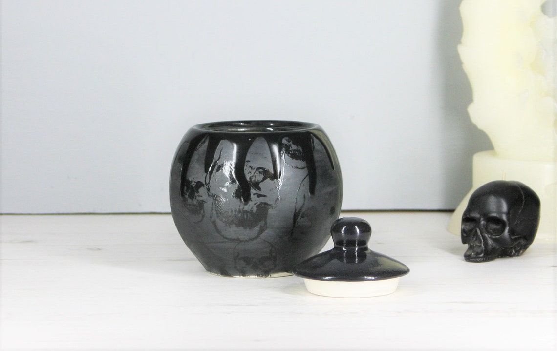 Goth Skull Tea Set Gothic Matte Black Gloss Drip Ceramic Etsy